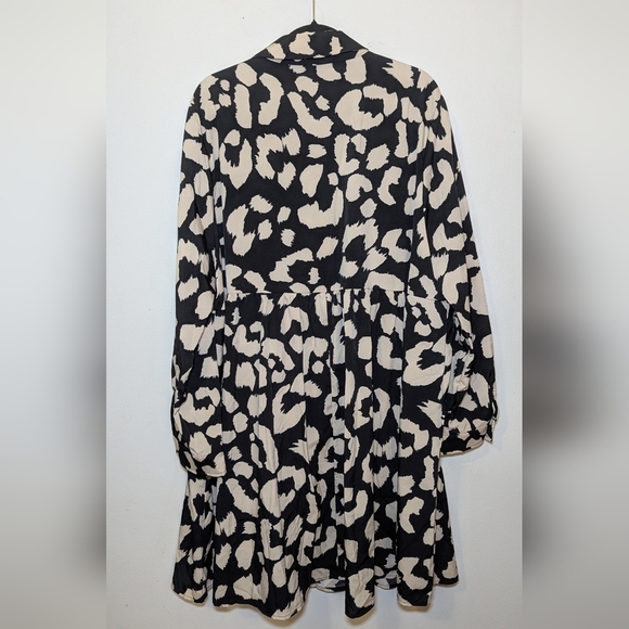 SHEIN Black + Cream Leopard Print Shirt Dress Button Front Women's Size 4XL - Picture 4 of 5